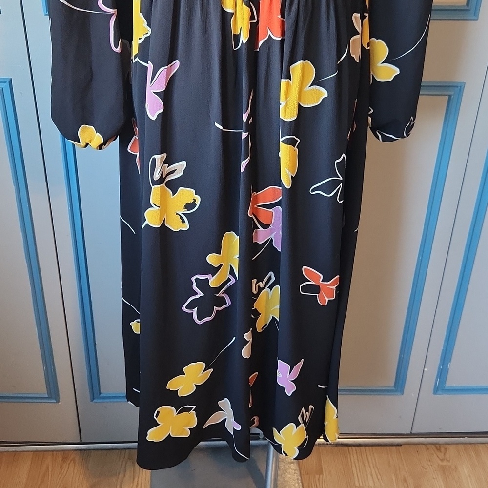 Ted Baker London Yviee Chuck Ruffle Long Sleeve Floral Midi Dress in Black - Picture 12 of 14